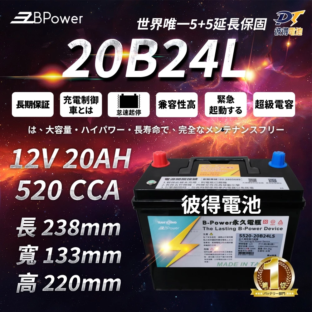 BPower 永久電瓶 20B24L 超級電容 鋰鐵電池 歐規電池 怠速熄火可安裝 12年保固