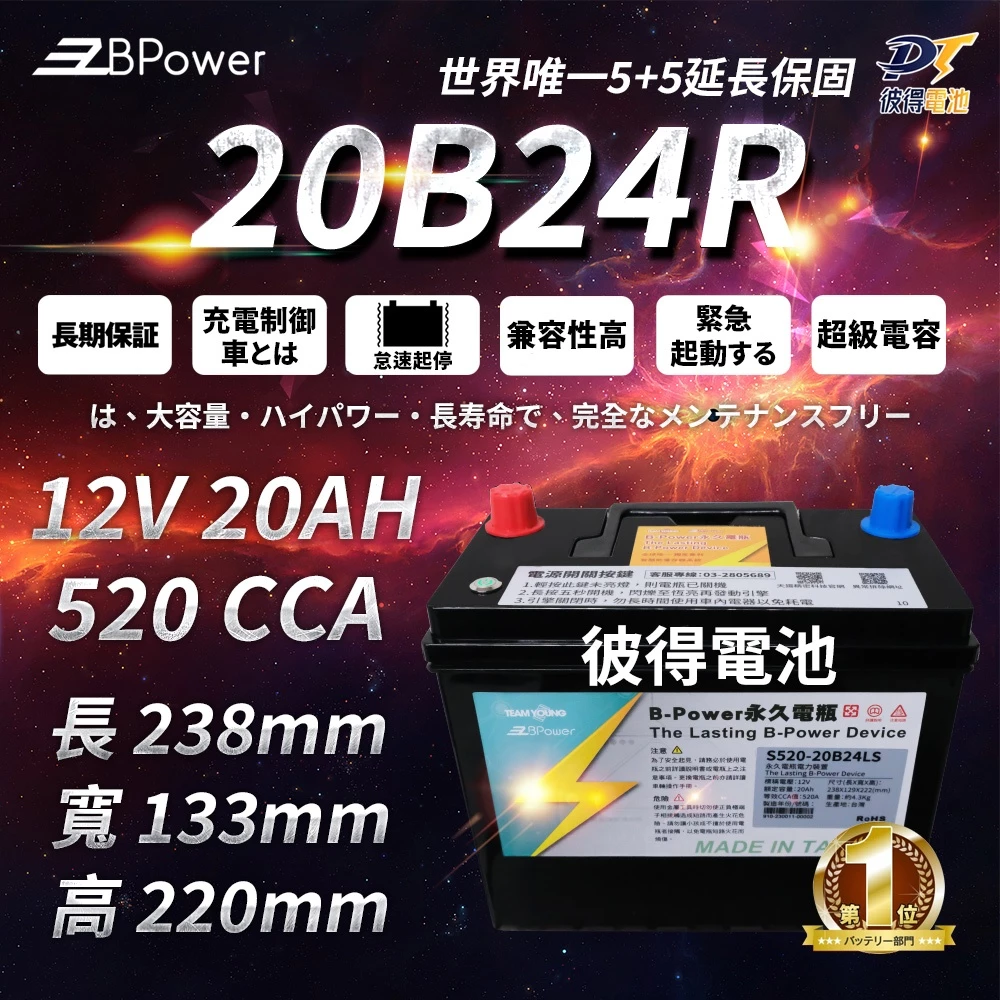 BPower 永久電瓶 20B24R 超級電容 鋰鐵電池 歐規電池 怠速熄火可安裝 12年保固