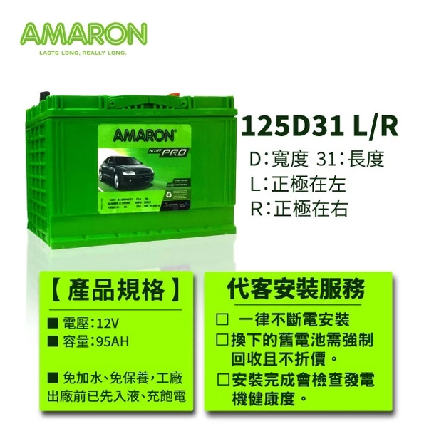 【AMARON】愛馬龍 125D31R 銀合金電池 充速快 爆發力 strarex porter Leadca