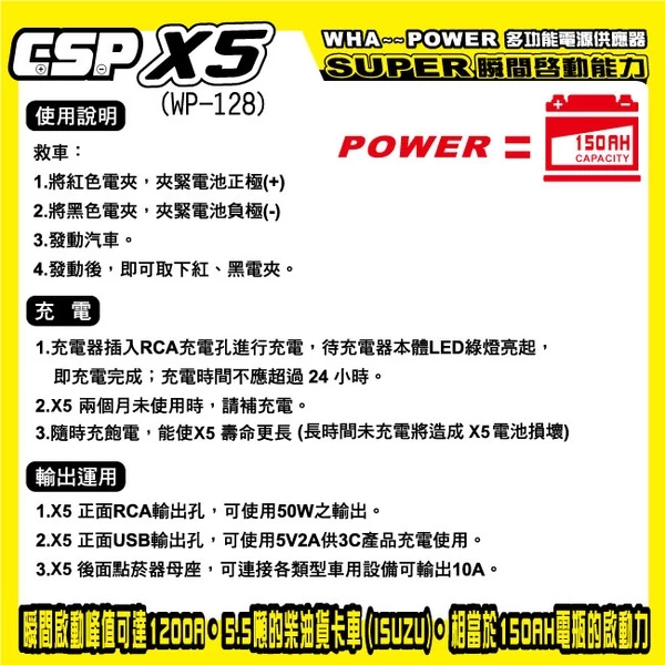 哇電X5 救車啟動電源 電霸 緊急啟動電源 (可啟動6500cc以下汽油車/4000cc以下柴油車) 保固一年 鉛酸電池