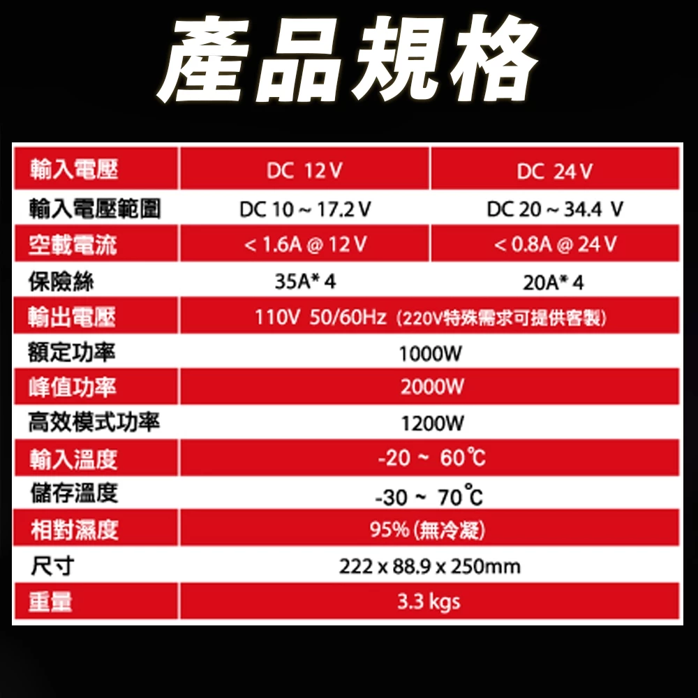 麻新電子 SPI-1000W 純正弦波 電源轉換器 12V 24V 1000W 領先全台 最高性能