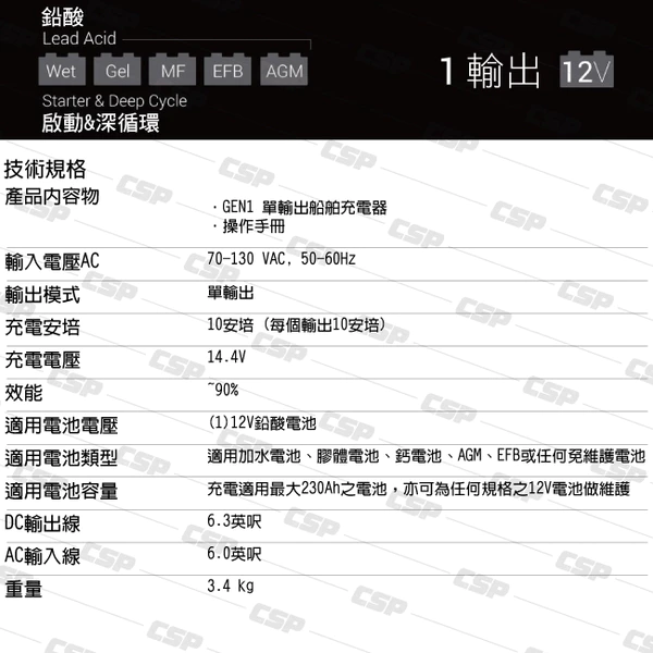【NOCO Genius】GEN1水陸兩用充電器12V10A/適合充WET.GEL.鉛酸.EFB.AGM用充電器