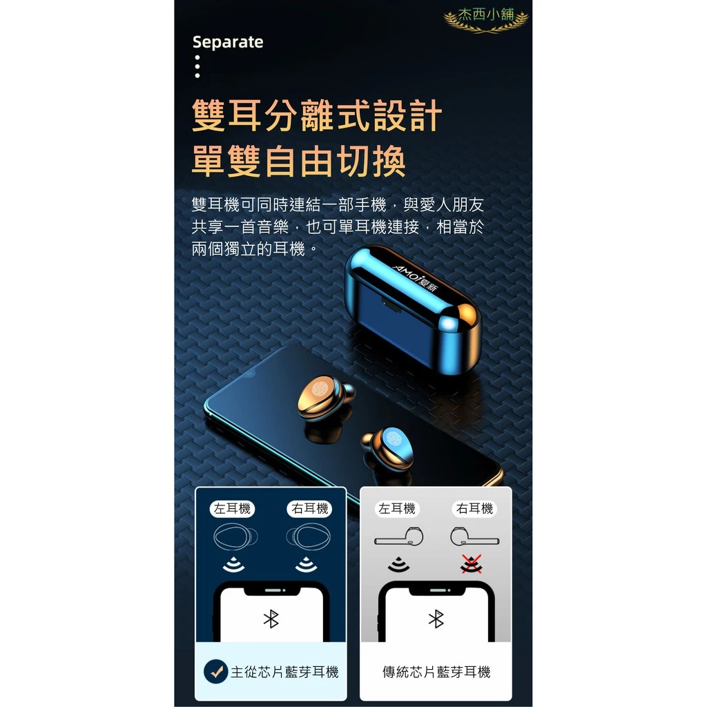 Amoi夏新【尊享版】F9 無線藍芽耳機 藍牙5.0 智能觸控 自動配動 蘋果、安卓適用 運動耳機