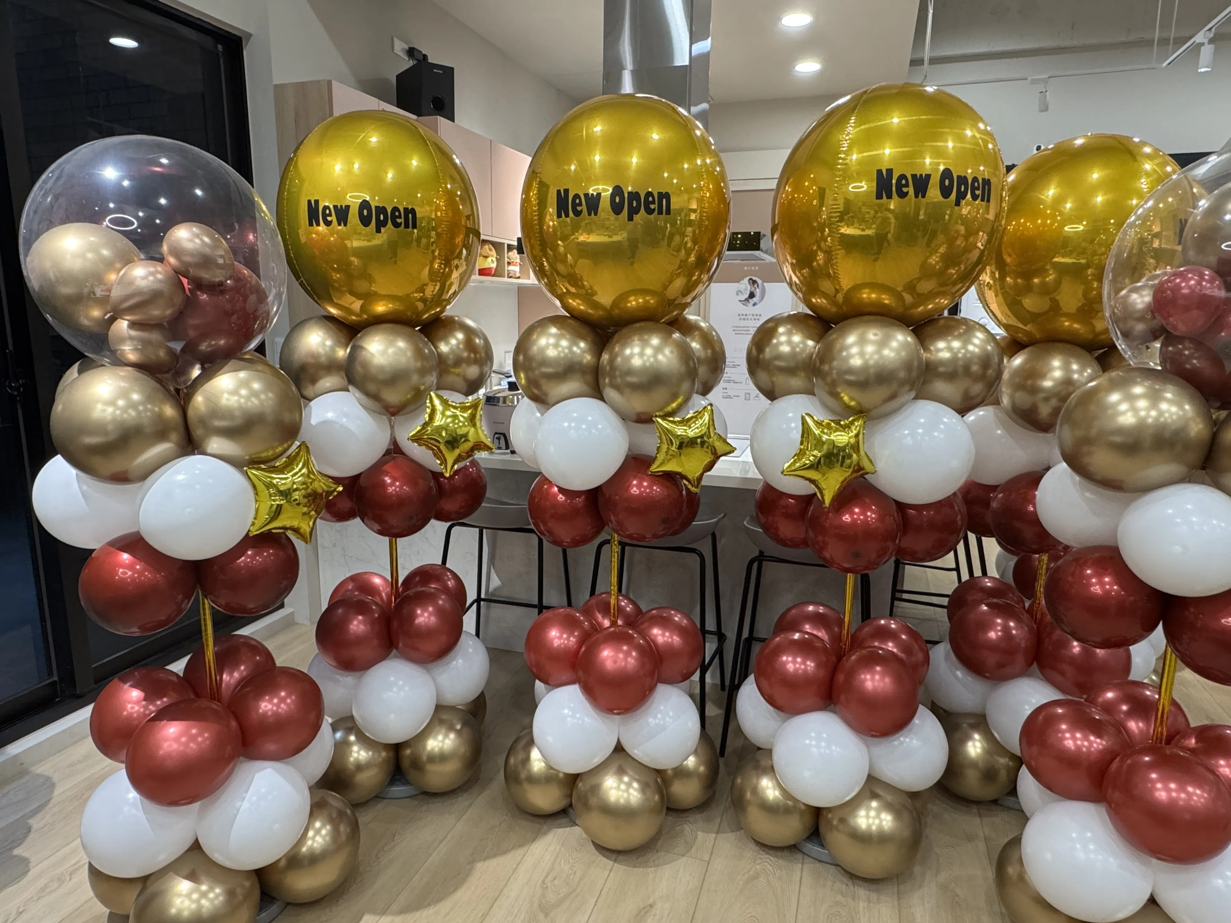 【鴻圖大展】經典紅金頂級金屬開幕氣球柱｜招財迎賓｜客製化 New Open 金球｜新店落成