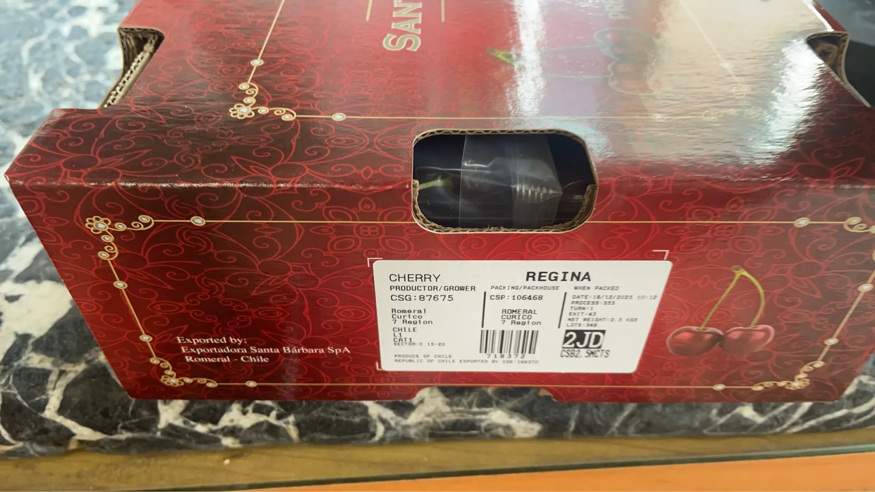 智利Regina 櫻桃 2.5kg 原裝箱