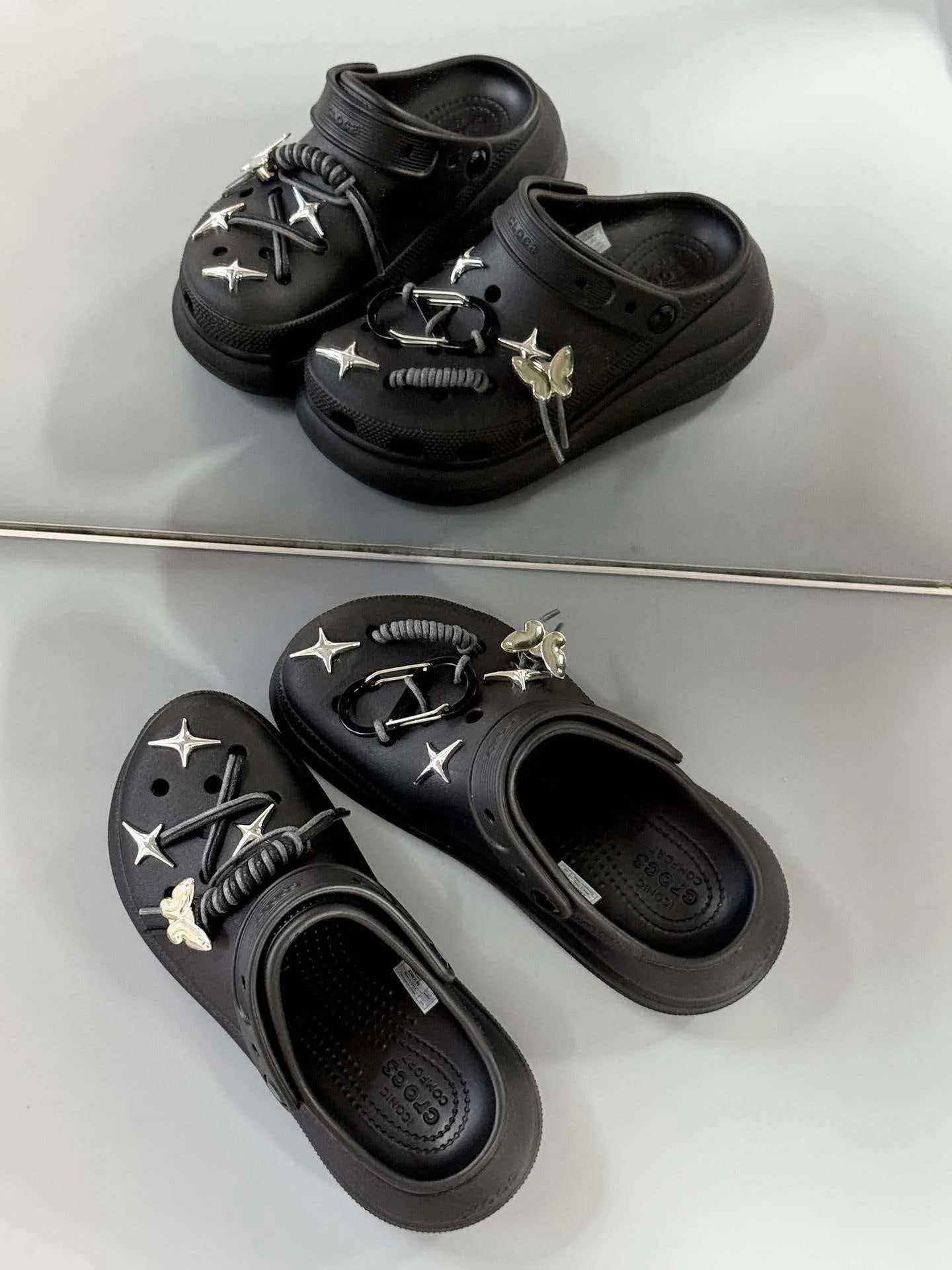 客製球鞋CROCS卡駱馳銀刺蝴蝶