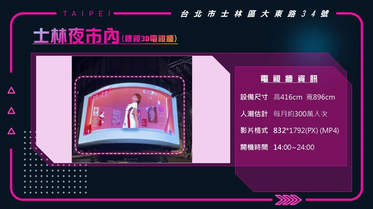 士林夜市內（裸視3D電視牆）
