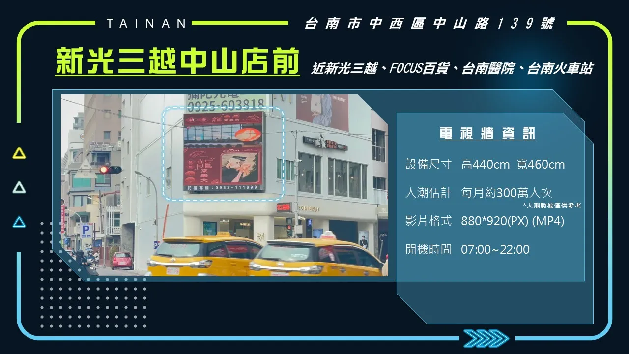 新光三越中山店前 近新光三越、FOCUS百貨、台南醫院、台南火車站