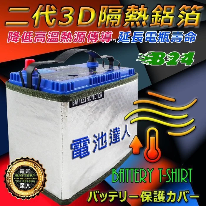 〈鋐瑞電池〉第二代 B24規格 汽車電池 隔熱套 K10 3D-隔熱鋁箔 隔絕熱源 避免熱衰竭 延長電瓶壽命