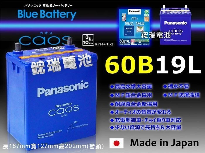 【鋐瑞電池】日本原裝 國際牌 銀合金 汽車電池 60B19L Panasonic 充電制御 FIT 對應 38B19L