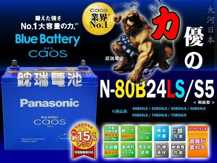 【鋐瑞汽車電瓶】日本原裝 國際牌 銀合金 80B24LS Panasonic 60B24LS 充電制御 55B24LS