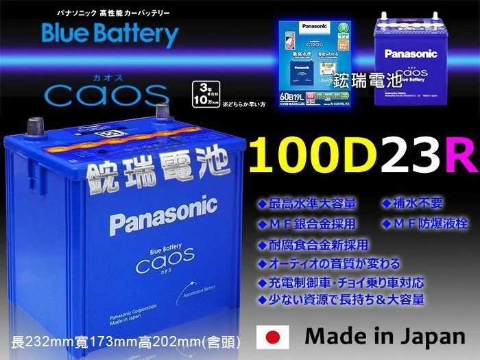 【鋐瑞電池】國際牌 日本製造 銀合金100D23R Panasonic 充電制御 速霸陸 凌志 U5 U7 U6 M7