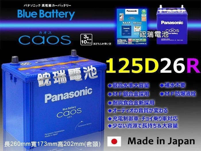 【鋐瑞電池】國際牌 銀合金 日本製造 125D26R Panasonic 充電制御 U5 U6 U7 M7 S5