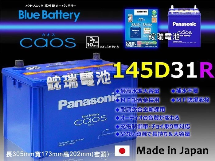 【鋐瑞汽車電池】Panasonic 國際牌 銀合金 日本製造 145D31R 充電制御 IX35 U7 M7 納智傑