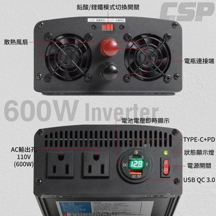 鋐瑞電池 PD-600W與UXC50 移動的行動辦公 600W inverter 600W電源轉換器 工業等級