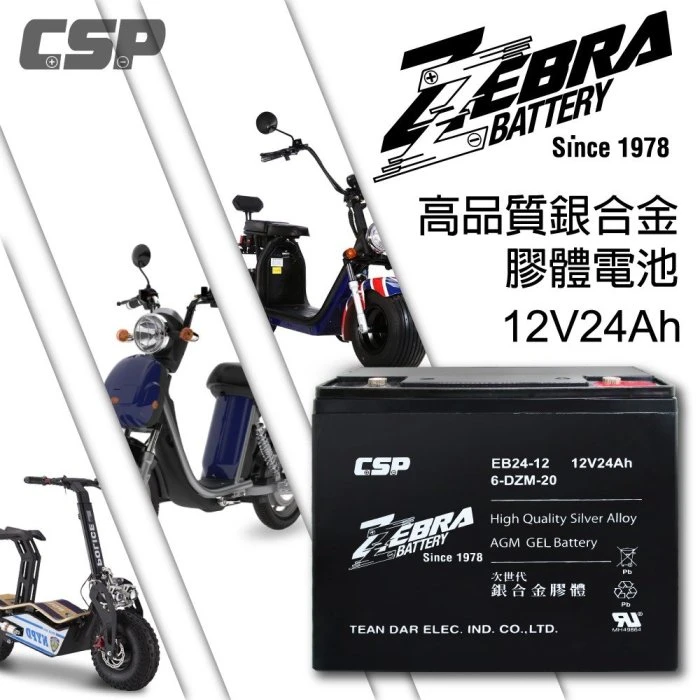 {鋐瑞電池} 斑馬牌 EB24-12 銀合金 膠體電池12V24Ah/等同6-DZM-20.電動車電池.REC22-12