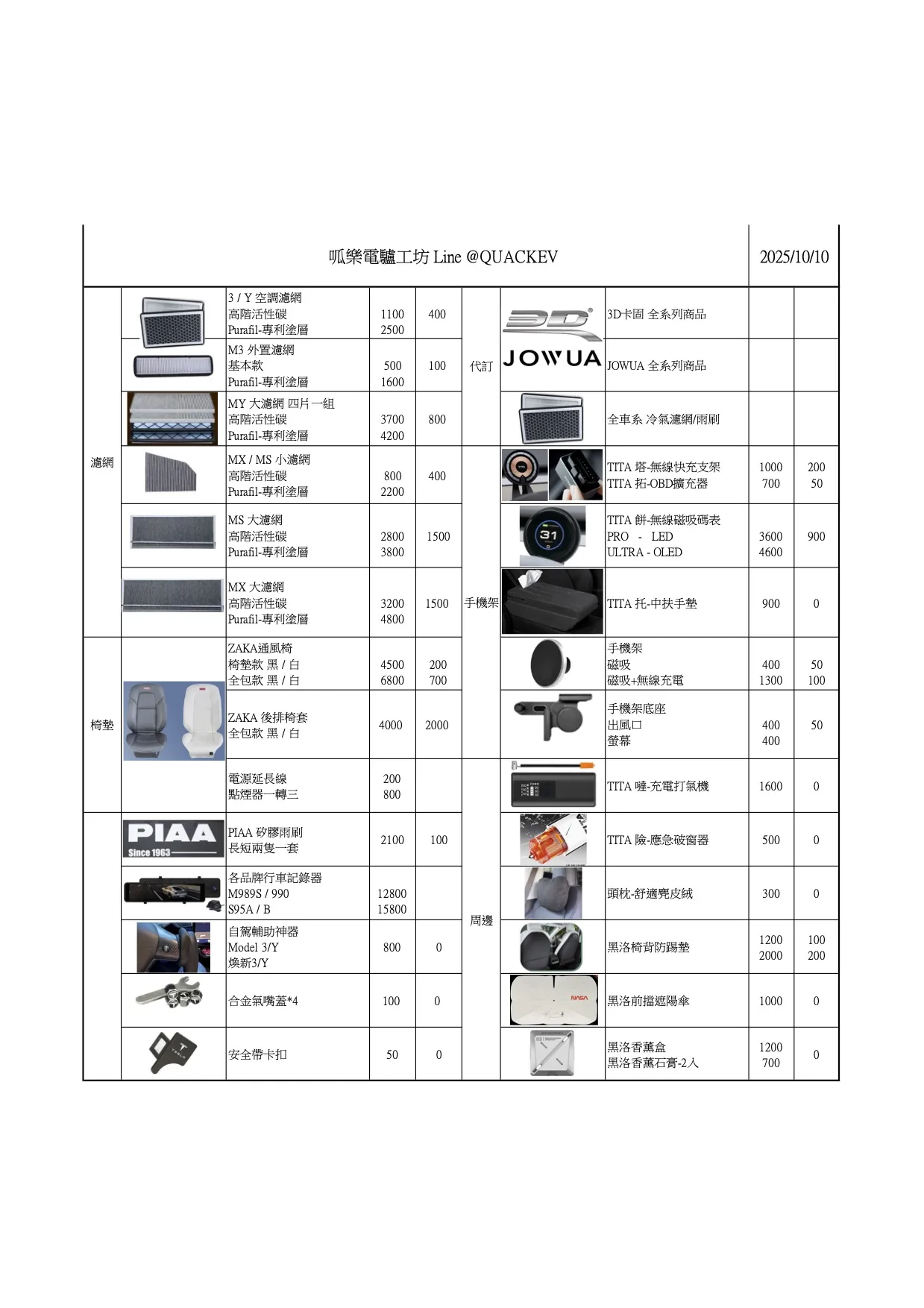 價目總表-通用配件