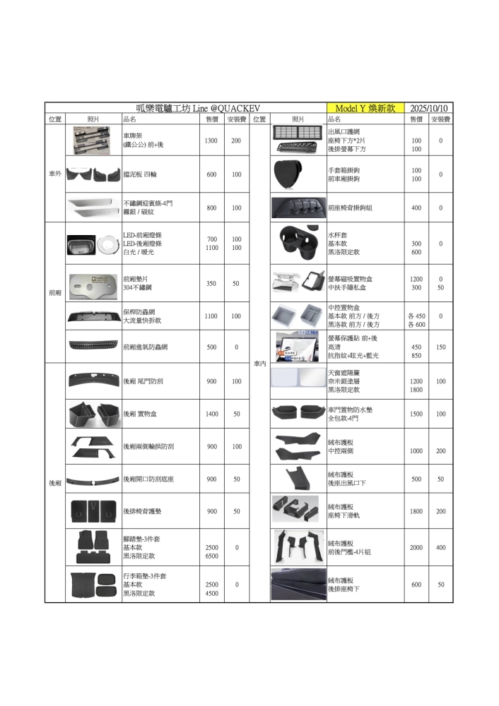 價目總表-MODEL Y 煥新版
