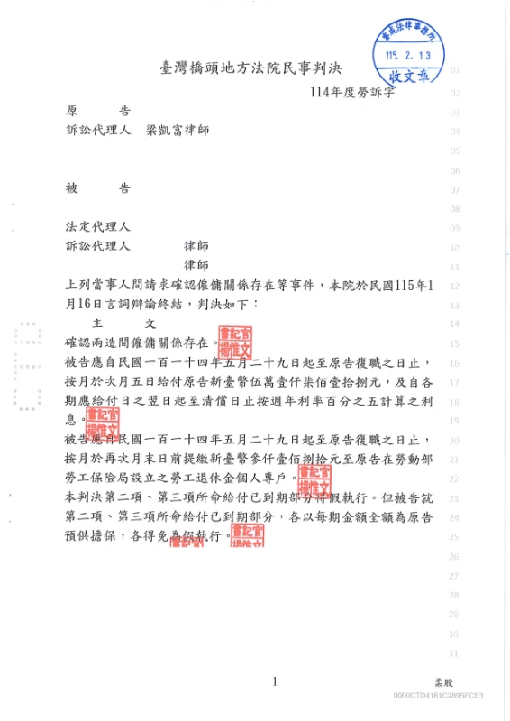 勞工案件-確認僱傭關係存在
