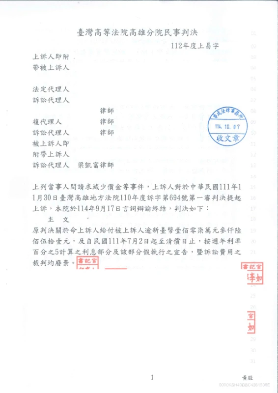 民事案件-減少價金