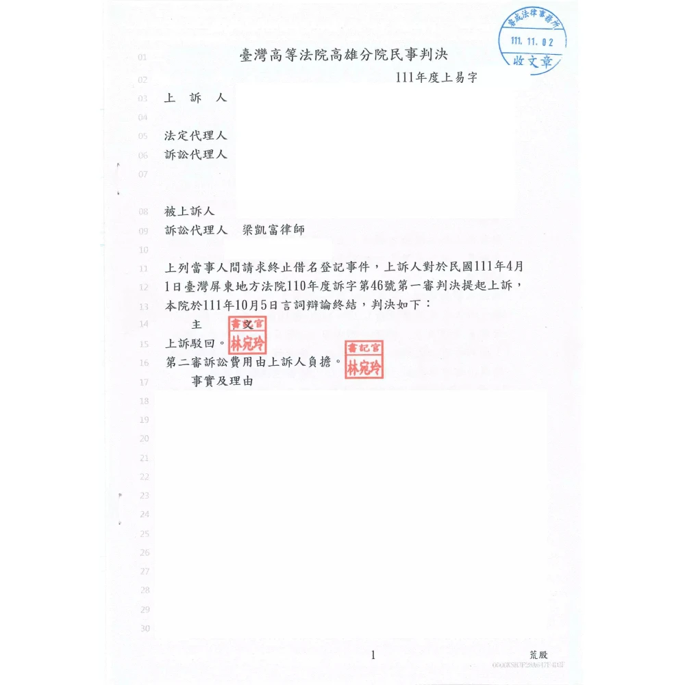 終止借名登記案件