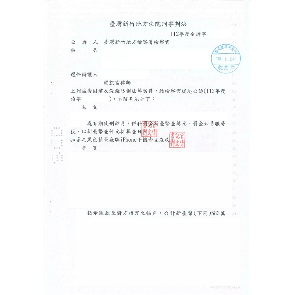 洗錢防制法、詐欺取財案件