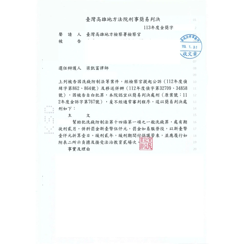 洗錢防制法、幫助詐欺案件
