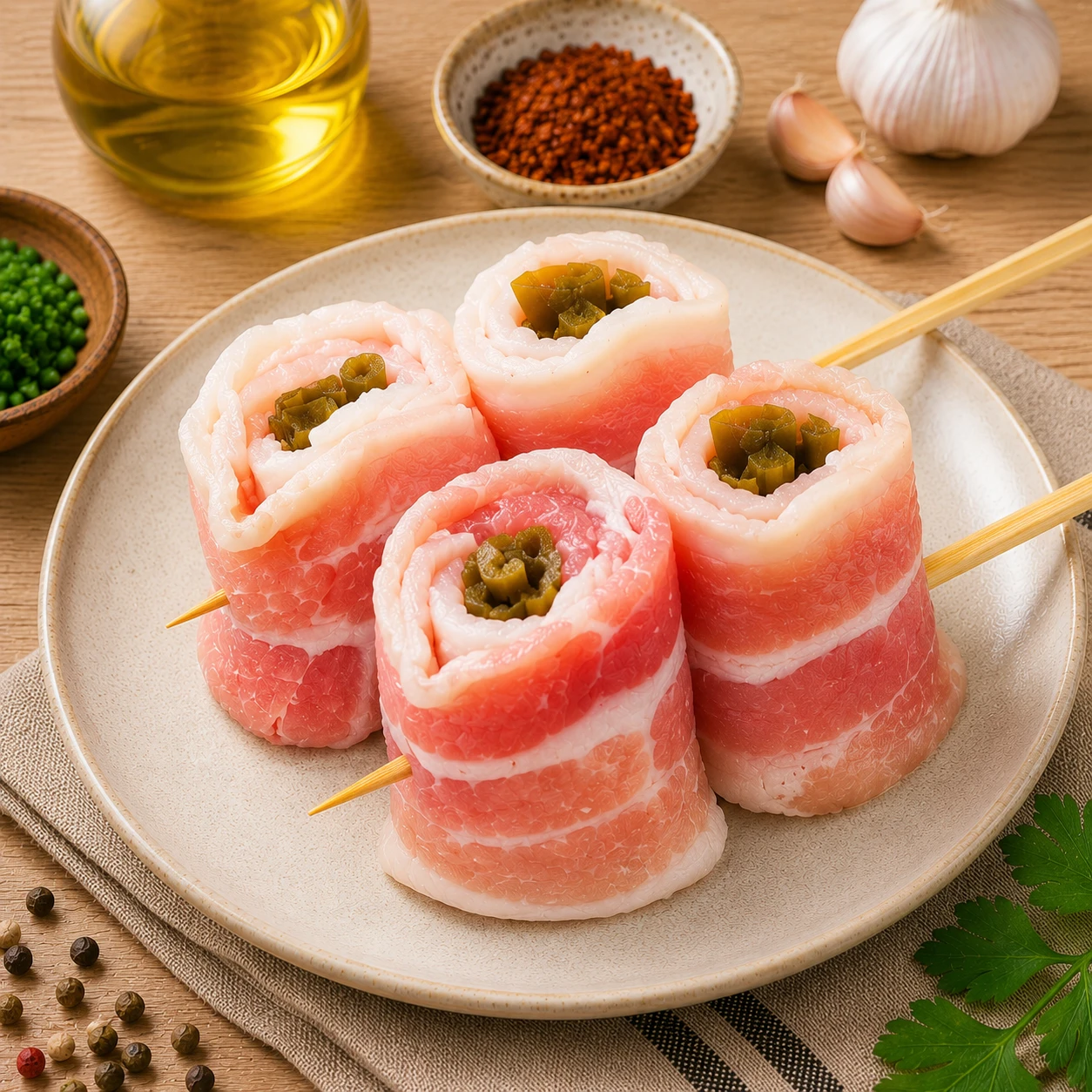 剝皮辣椒豬肉捲