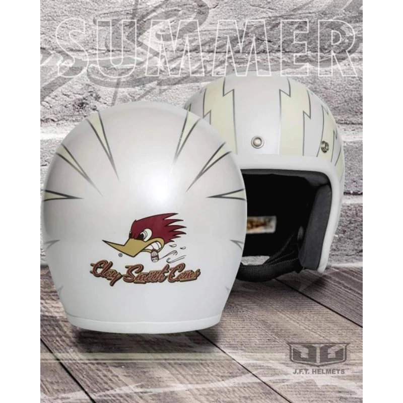 （買就送泡泡鏡）3JFT Helmets 閃電⚡️叼煙鷹 日式蛋帽體 平光白 