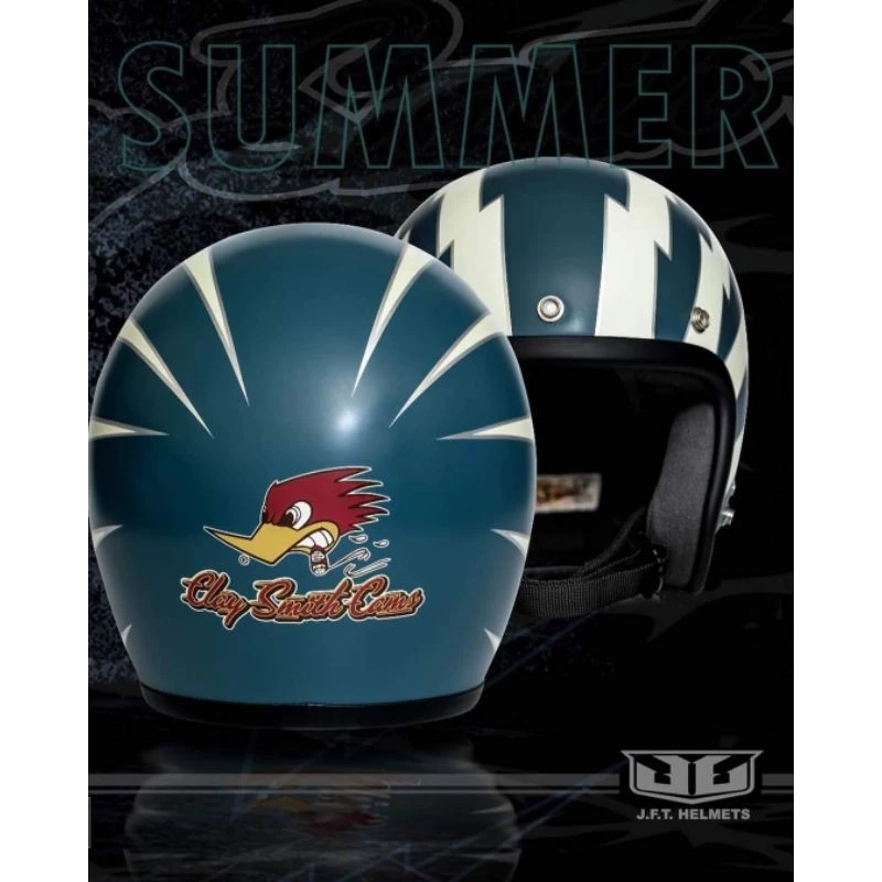 （買就送泡泡鏡）3JFT Helmets 閃電⚡️叼煙鷹 日式蛋型帽 平光藍 