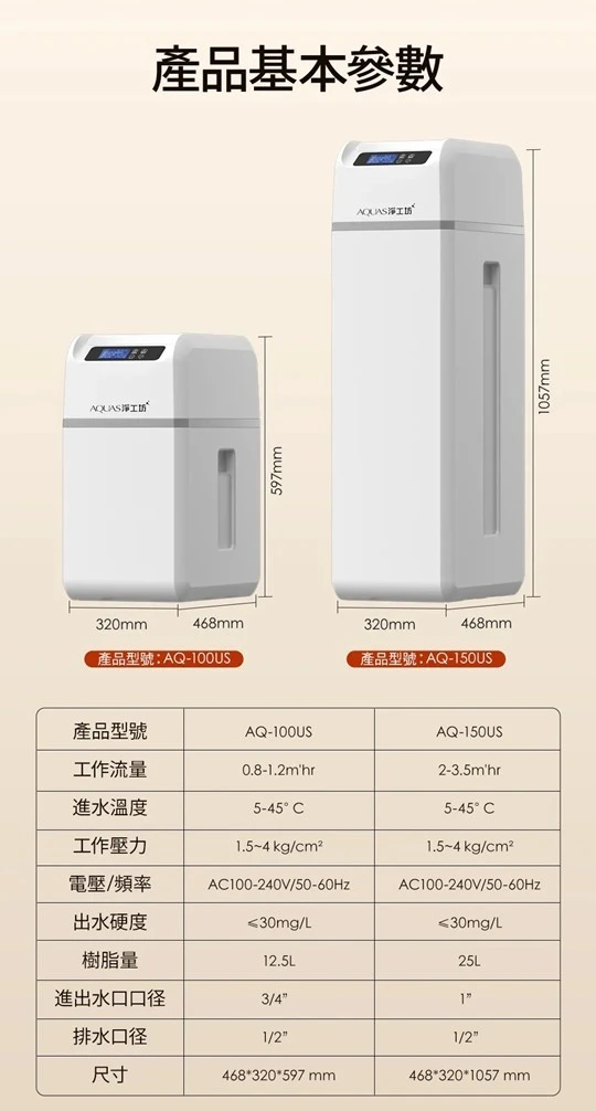 【AQUAS 淨工坊】AQ-100US(滑蓋式) 全戶中央智能軟水機