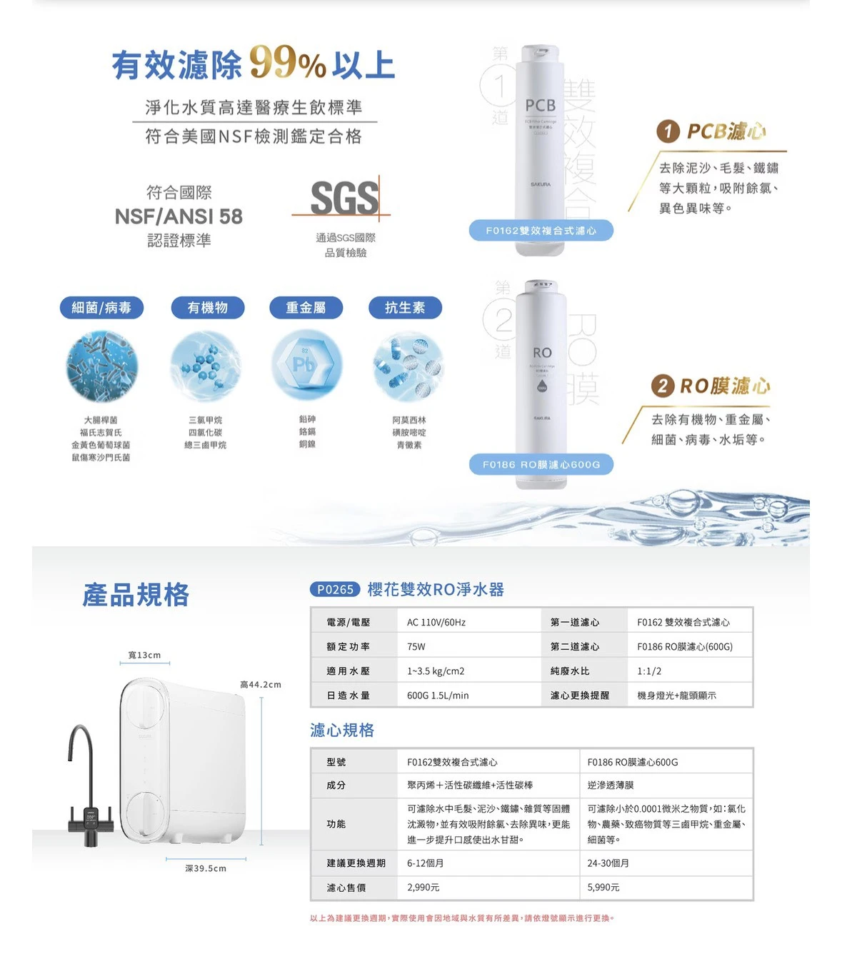 【SAKURA 櫻花】RO淨水器(可生飲)雙效出水