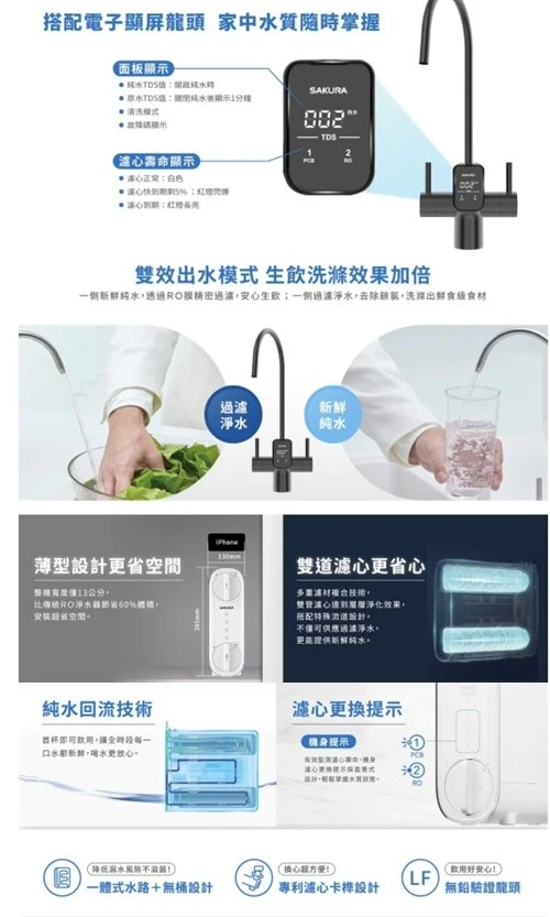 【SAKURA 櫻花】RO淨水器(可生飲)雙效出水