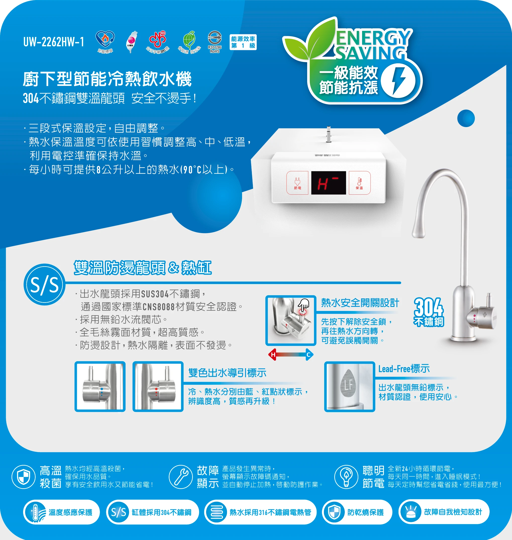 【賀眾牌】廚下型節能冷熱飲水機