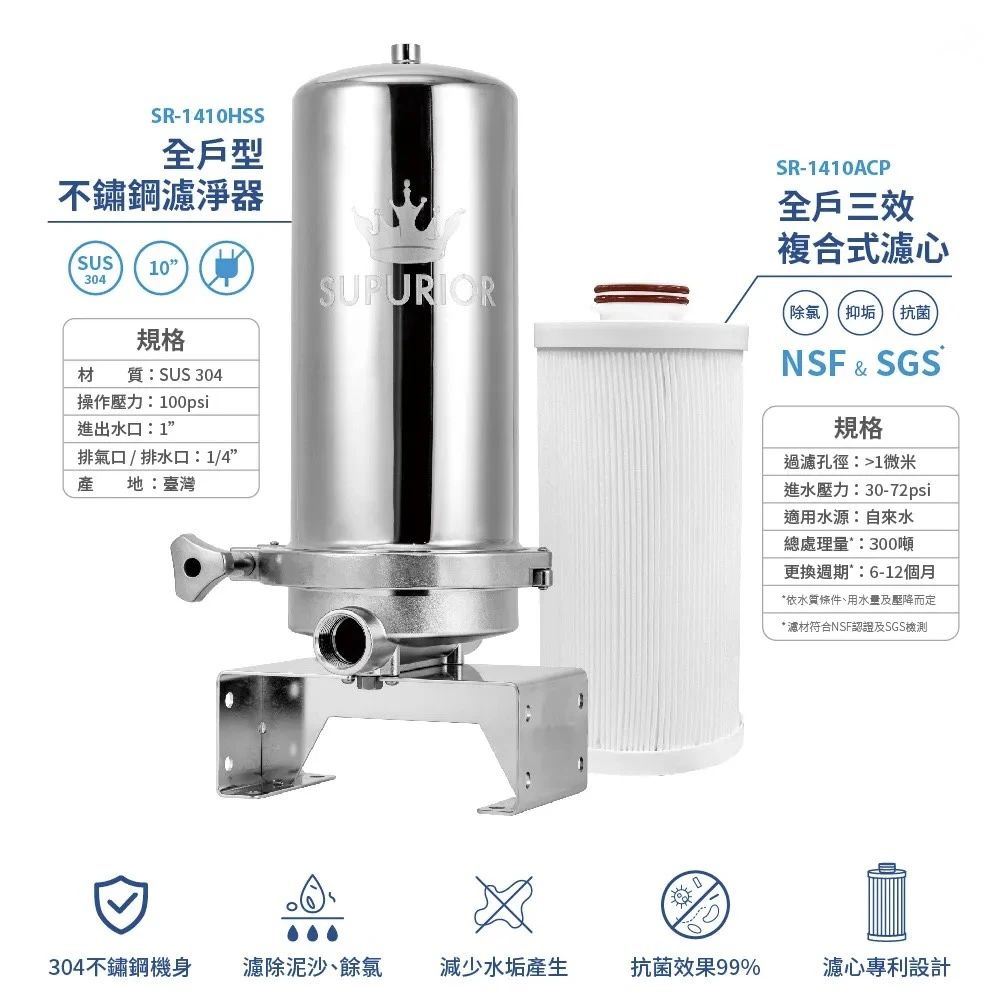 【SUPURIOR 速沛優】全戶式除氯抑垢濾淨組