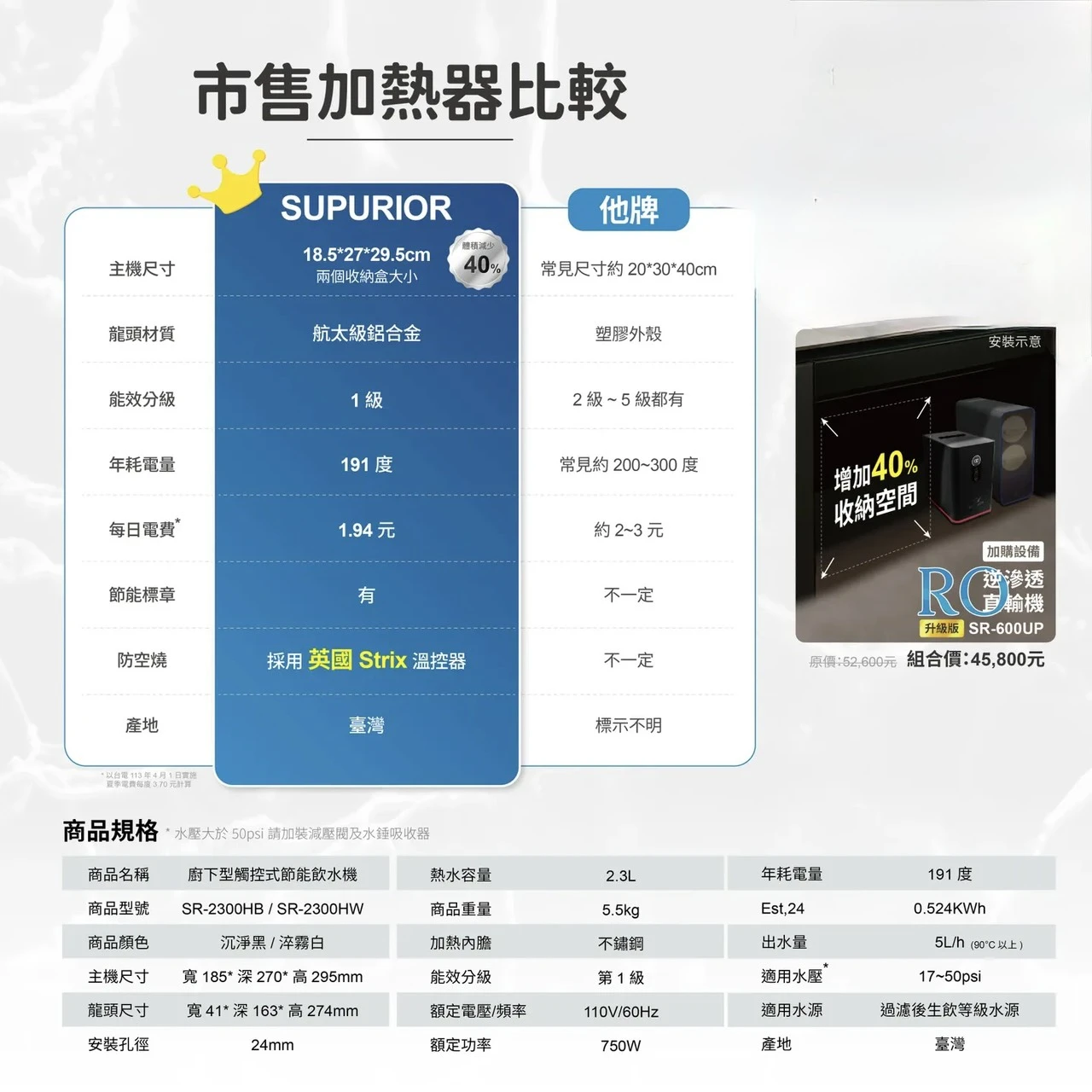【SUPURIOR 速沛優】廚下型觸控式節能飲水機(黑) 瞬熱飲水機
