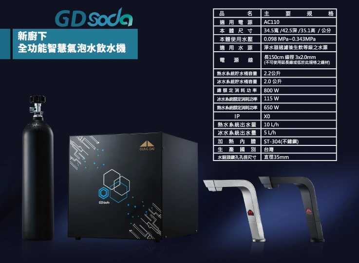 【GUNG DAI 宮黛】新櫥下全功能智慧氣泡水飲水機
