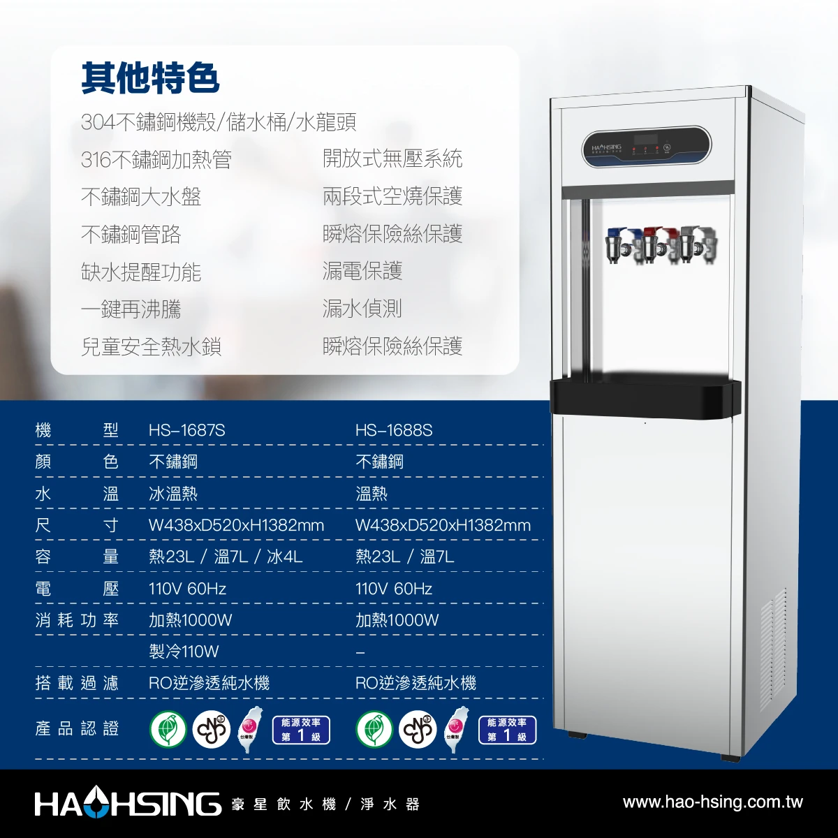【HAOHSING 豪星】HS-1687S 商用龍頭雙溫飲水機