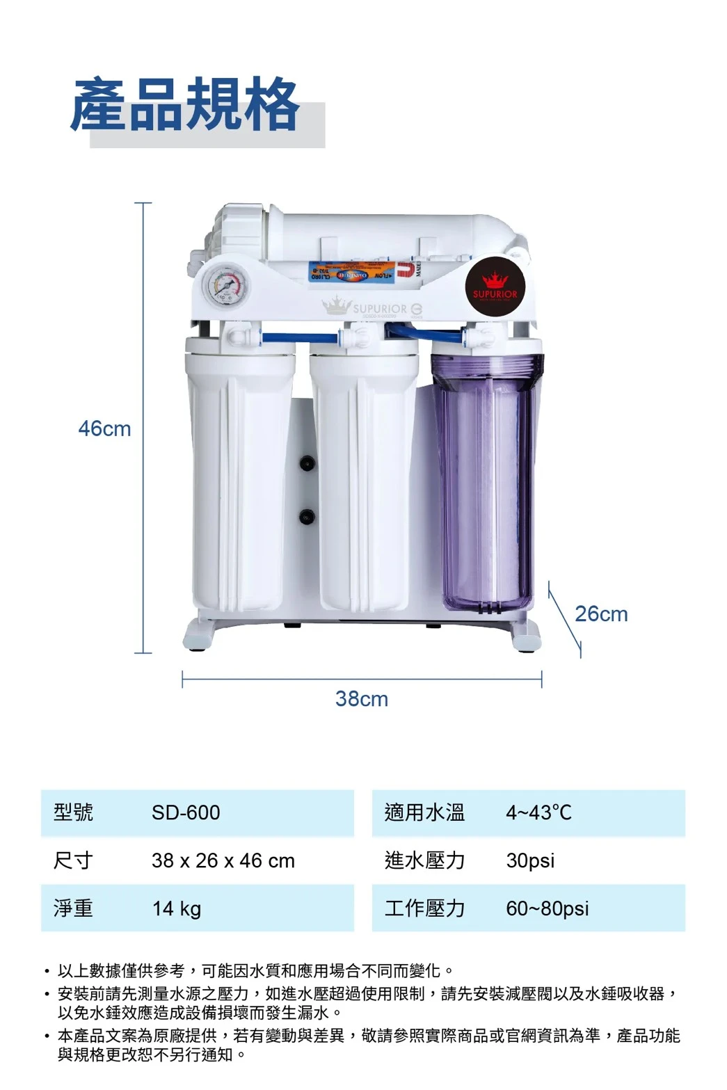 【SUPURIOR 速沛優】節能型RO直輸機 SD-600