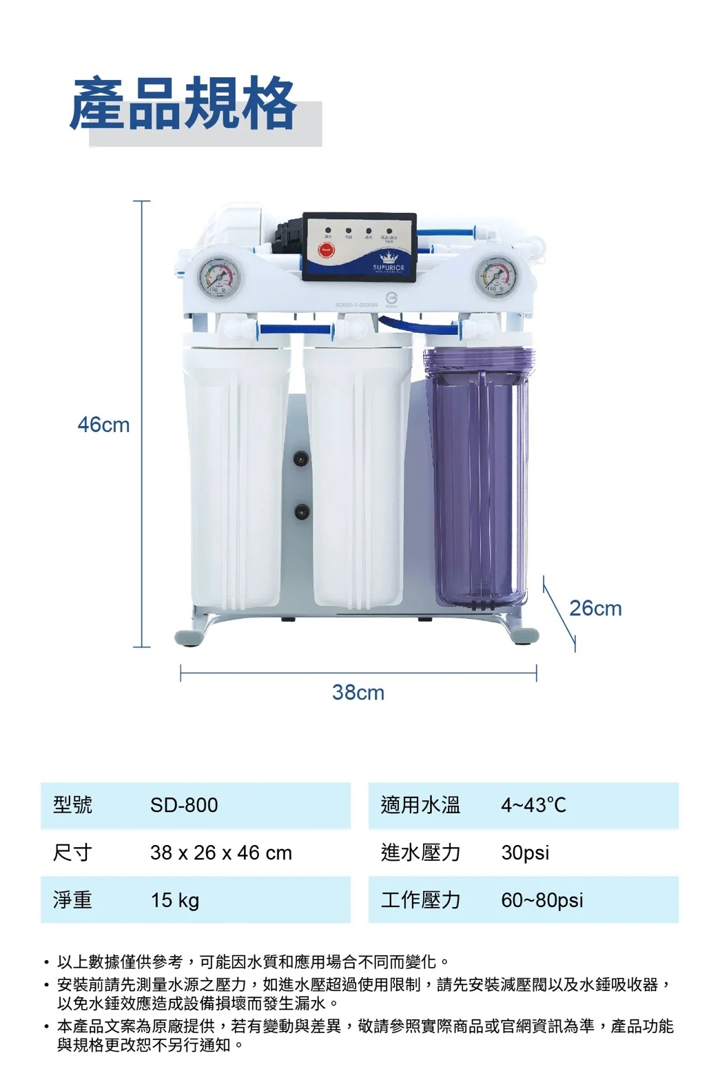 【SUPURIOR 速沛優】節能型RO直輸機 SD-800