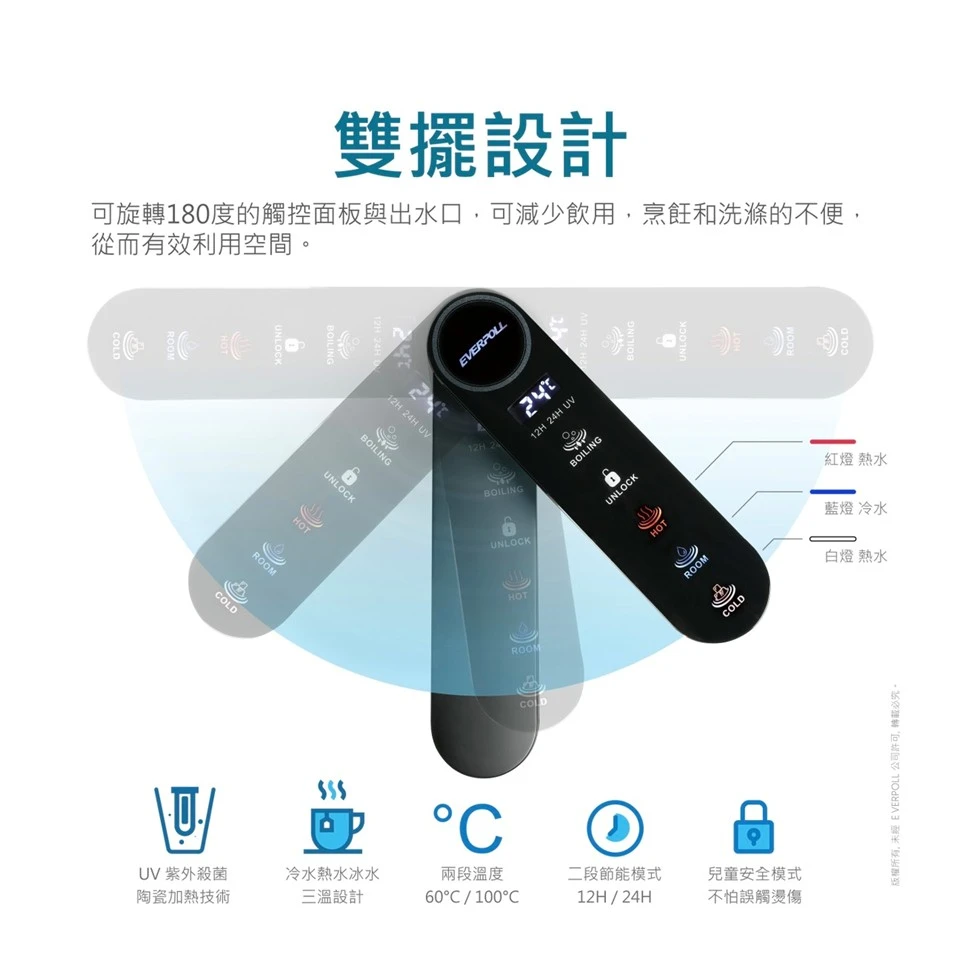 【EVERPOLL 愛科】智能廚下型三溫UV觸控飲水機