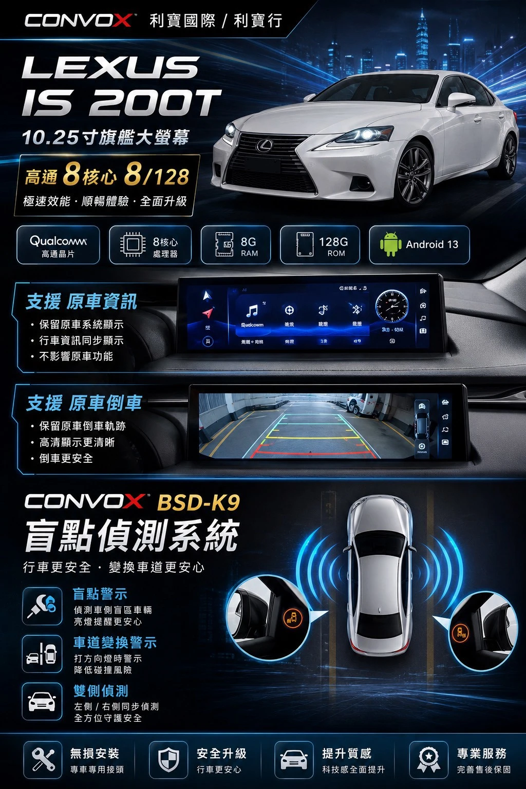 LEXUS IS200t 10.25吋專用機 盲區偵測系統