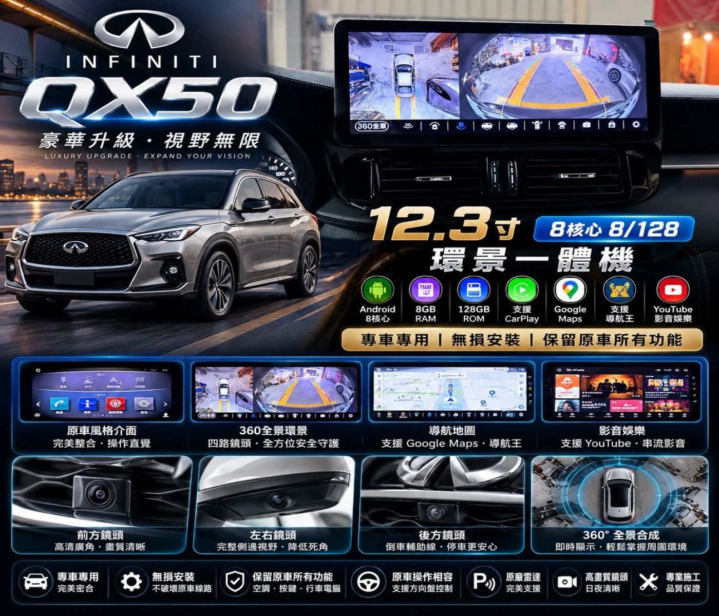 INFINITI印菲尼迪 QX50 12.3寸專用機 環景一體機