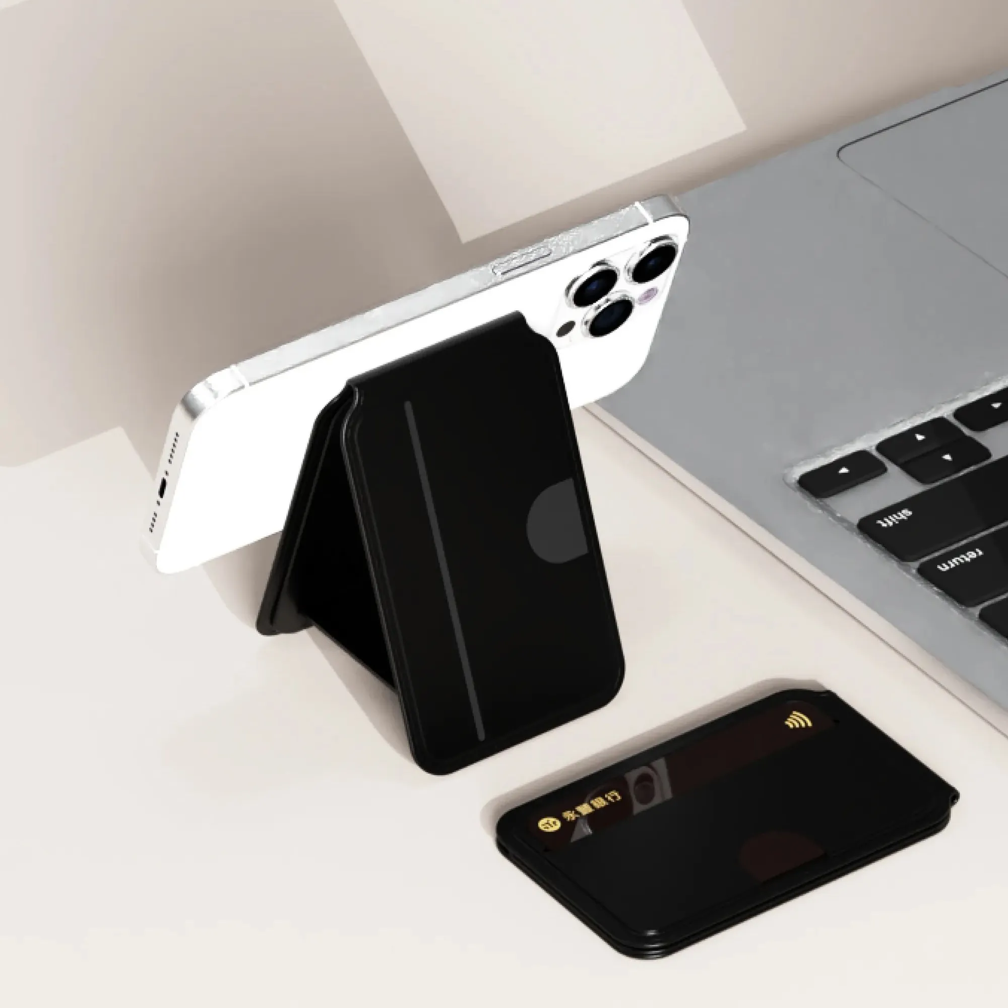 沉穩黑-OneMore 磁吸支架卡包