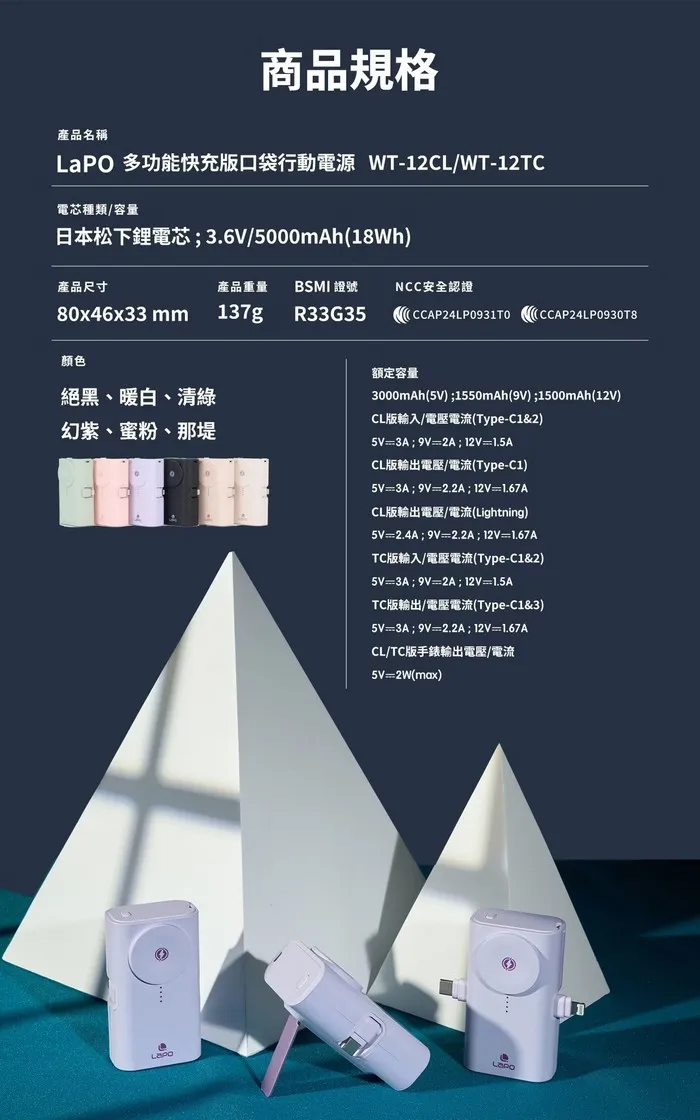 LaPO 全功能快充版口袋行動電源 WT-12