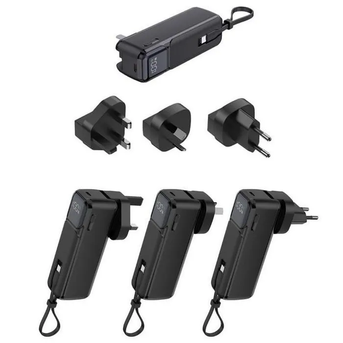 黑 HANG-AC1自帶插頭5000mAh行動電源旅行組