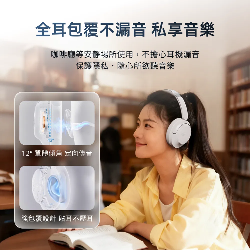 白 QCY H3 S 降噪藍牙耳罩式耳機