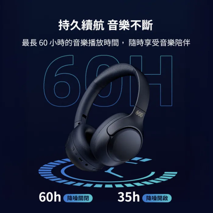 黑 QCY H3 降噪藍牙耳罩式耳機