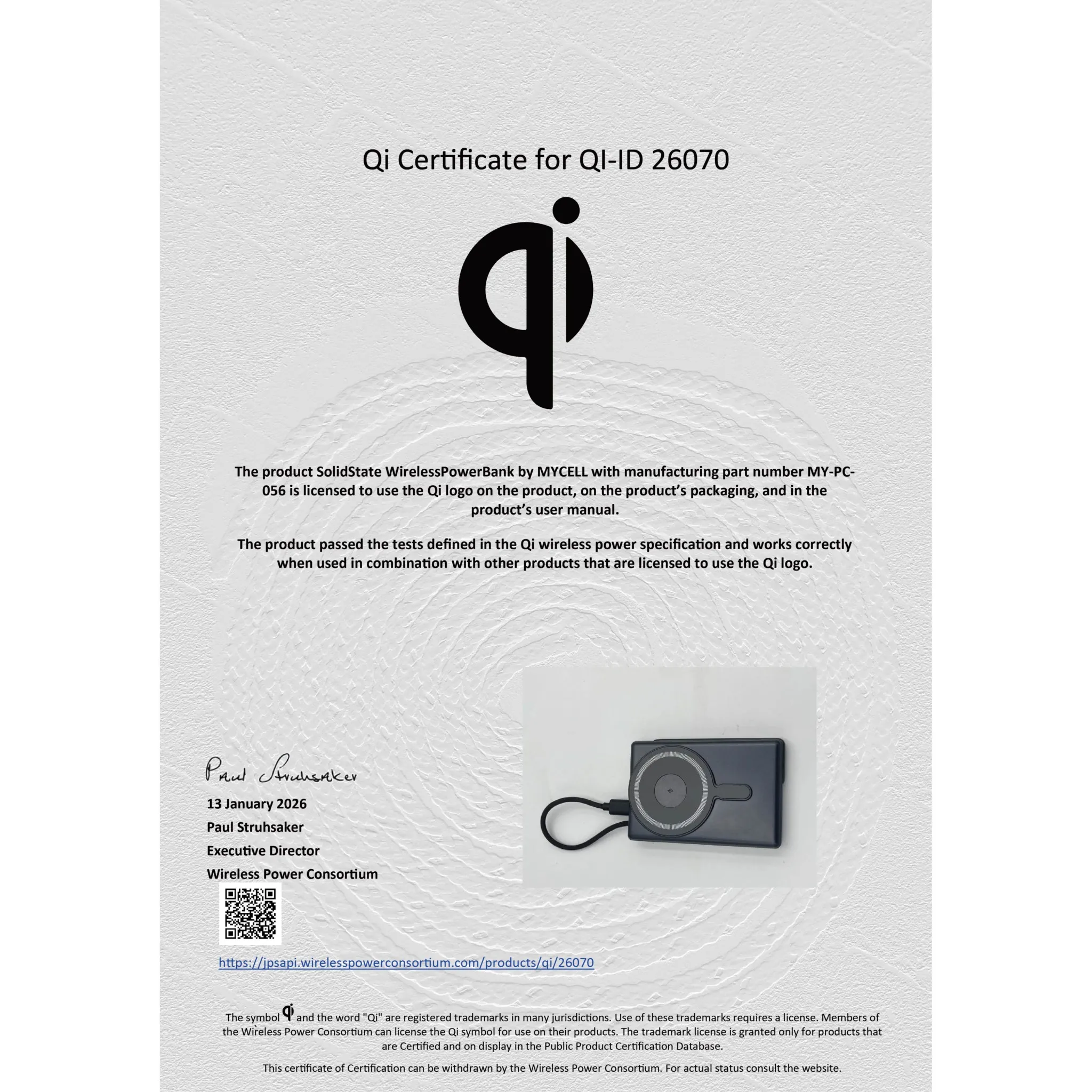 MYCELL PC056 10000mAh 準固態行動電源(3C+qi2)