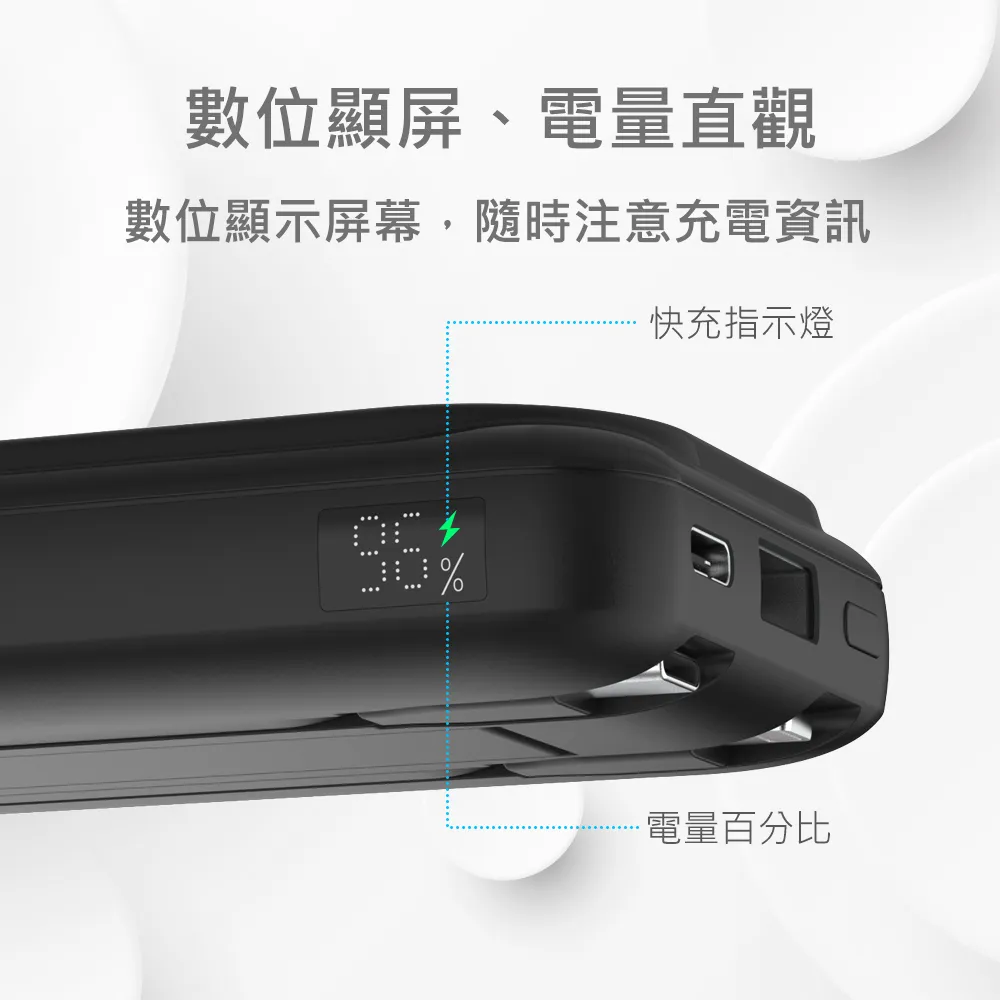 MiniQ MD-BP075 Qi 15W自帶雙線數顯磁吸無線閃充行動電源